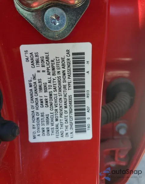 2016 Honda Civic Ex из США, поврежденный, VIN 2HGFC2F78GH548305